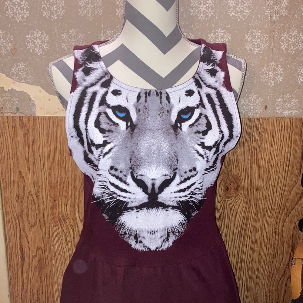 Forever 21 Tiger Skater Dress wine red